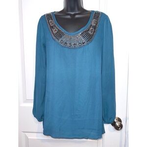 Studio Y blue beaded tunic top